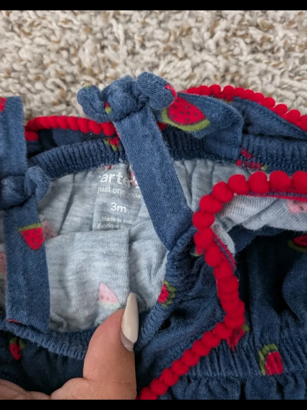 Carter's Navy Watermelon Print Romper with Red Trim